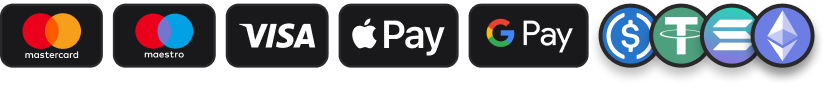 Pay with Visa, Mastercard, Apple Pay, Google Pay, or crypto